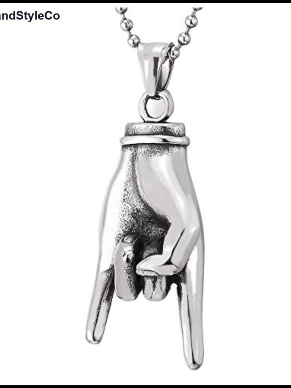 Stainless Steel Punk Rock Hand Pendant Necklace 30in Ball Chain